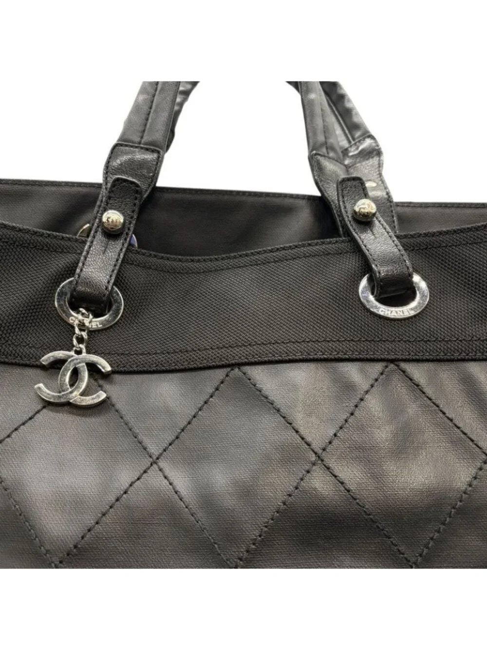 Chanel Tote Paris Biarritz MM Black Silver 3421 - Picture 13 of 15